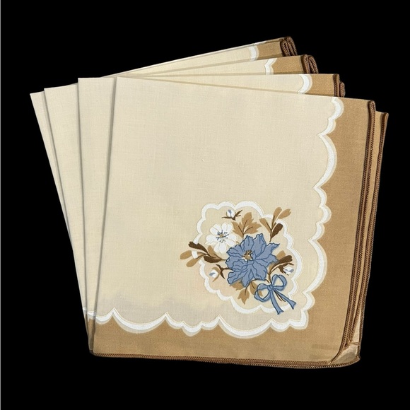 Vintage Sunweave Linen Corp. Set of 4 Victorian Blue Flower Cloth Napkins NWOT - Picture 1 of 12